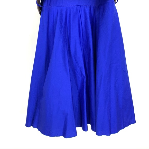 Bailey Blue Cobalt Belted Sleeveless A-Line Dress With Ruffle Bust Tule Underlay - Picture 13 of 16